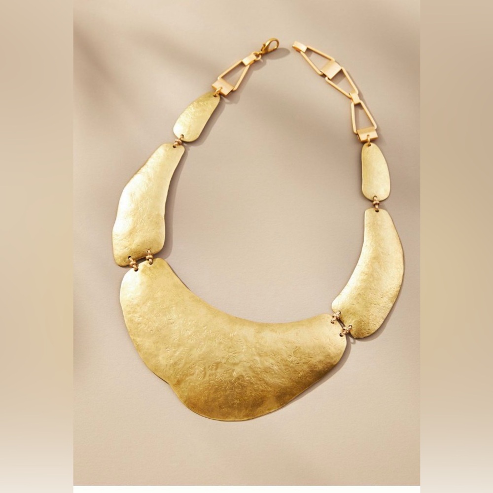 Anthropologie Matte Gold Sculpted Collar Necklace